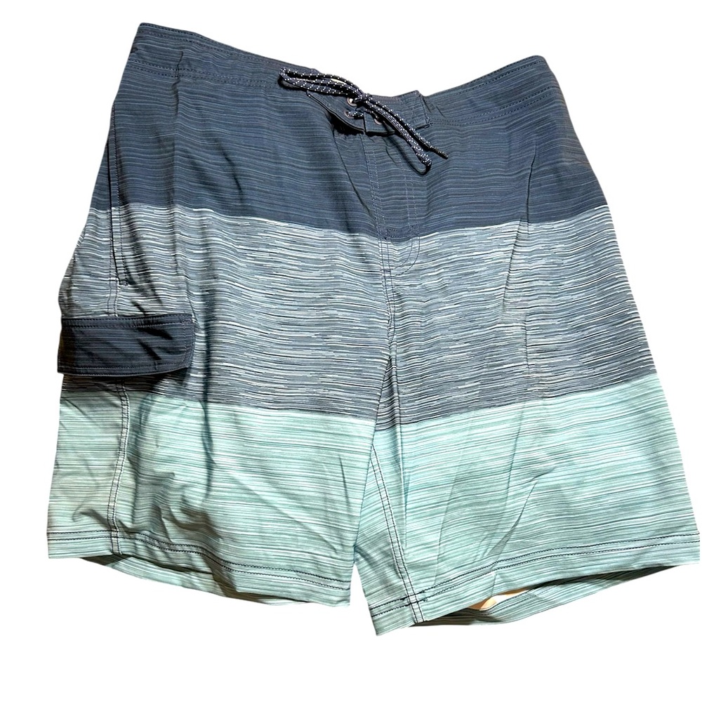 Turquoise and Gray Swim Trunks